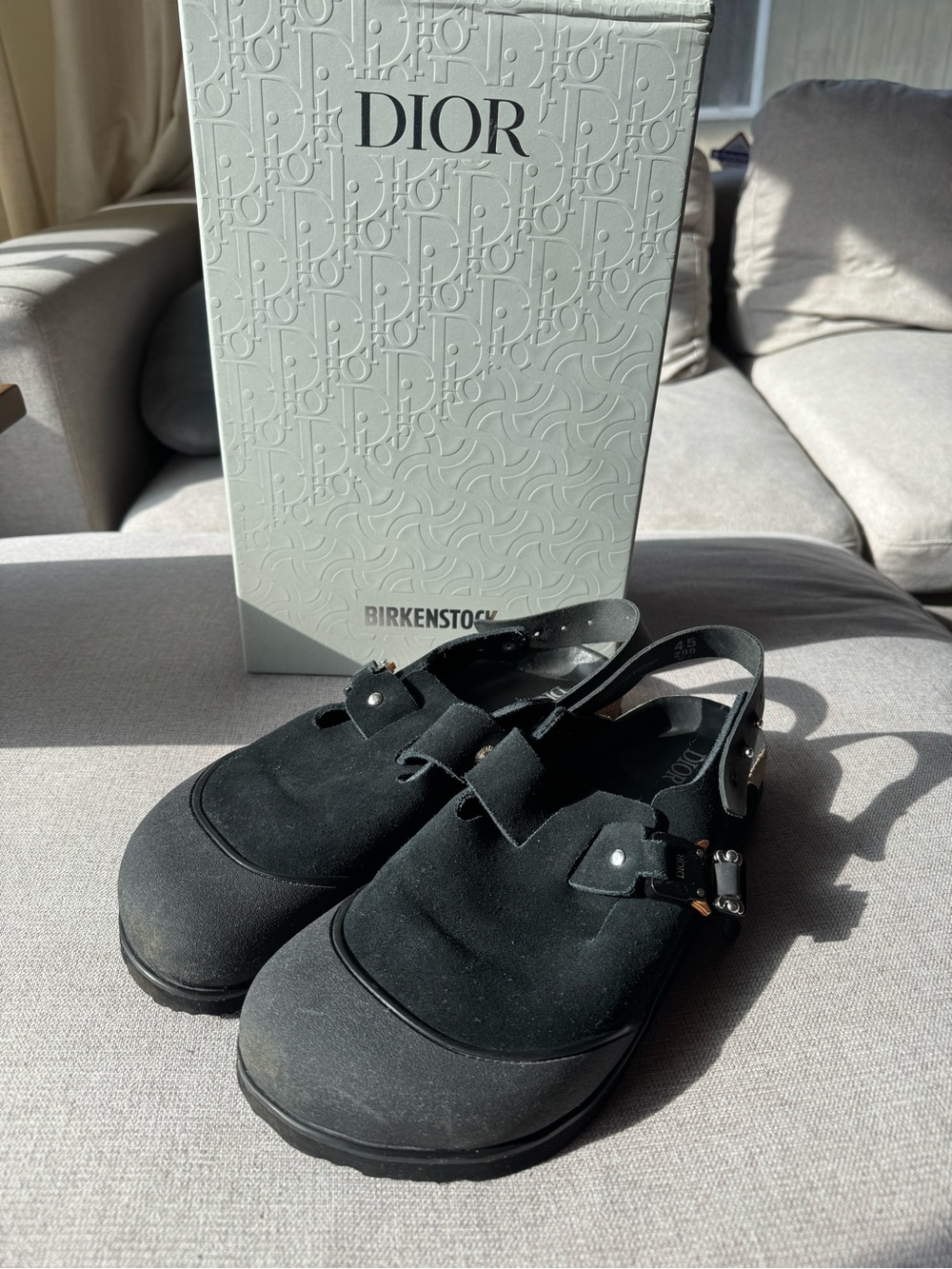 Dior Black Suede Clog Sandals with Buckle Strap